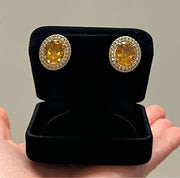 Oval Citrine Earring with Pave Macartine 