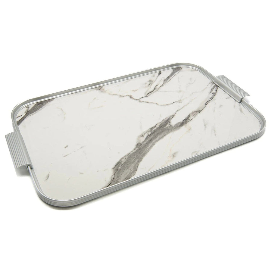 Tray Laminate White Marble / Silver HOME ACCESSORIES Kaymet London Limited 