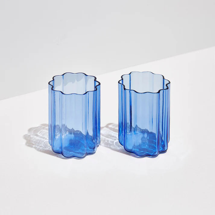 Wave Glasses (Set of Two) Drinkware Fazeek Blue 